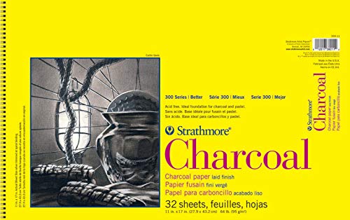 Strathmore 300 Series Charcoal Pad, White , 11X17 Wire Bound, 32 Sheets