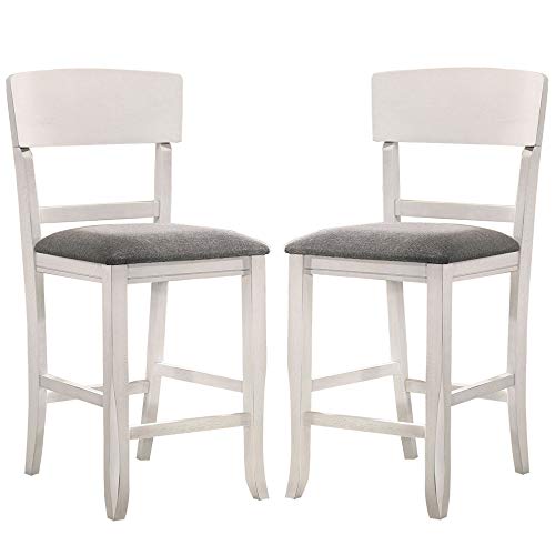 Benjara Wooden Counter Height Chair With Curved Back, Set Of 2, White And Gray