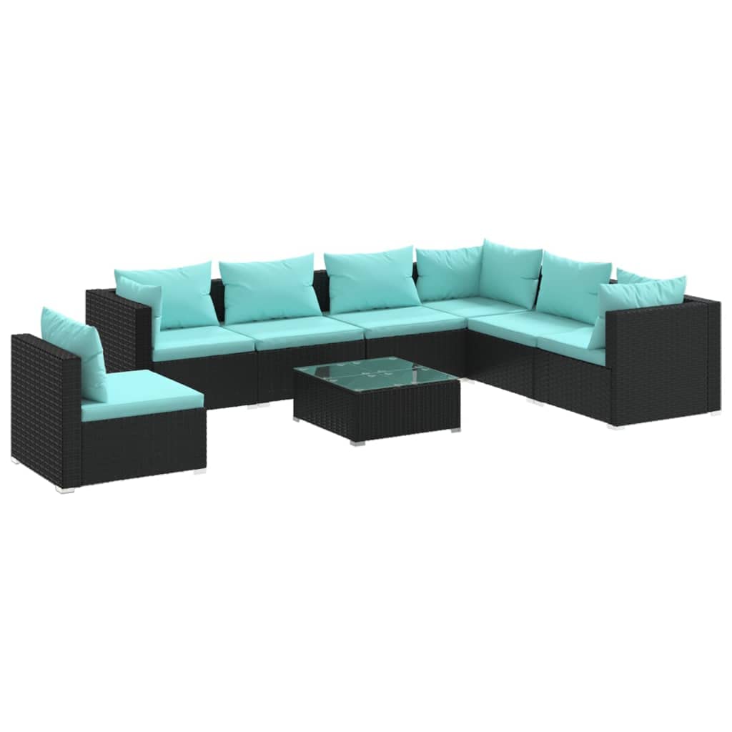 vidaXL 7 Piece Patio Lounge Set with Cushions Poly Rattan Black