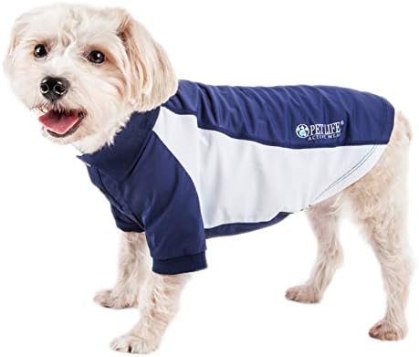 Pet Life  Active Barko Pawlo Relax-Stretch Wick-Proof Performance Dog Polo T-Shirt, Navy With White - X-small