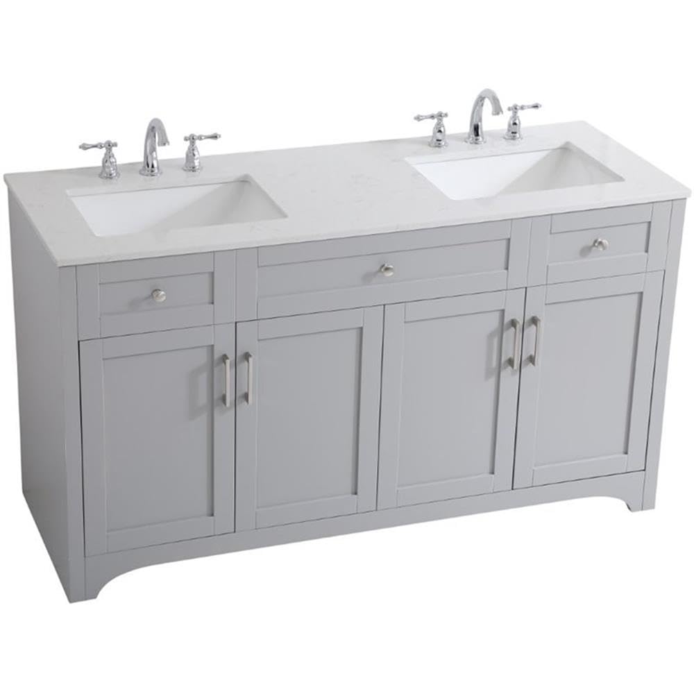 Elegant Decor Moore 60 Double Quartz Top Bathroom Vanity In Gray