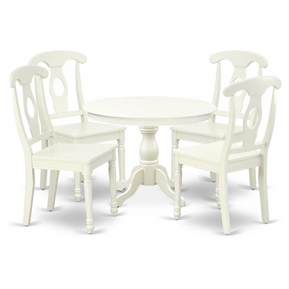 East West Furniture HBKE5-LWH-W 5 Piece Kitchen Set - Linen White Kitchen Table and 4 Linen White Dining Room Chairs with Napoleon Back - Linen White Finish