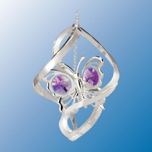 Chrome Plated Butterfly Spiral Ornament with Purple Austrian Crystals