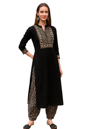 Lookmark WomenS Black Printed Straight Cotton Blend Stitched Kurta Pant With Dupatta | Kurta Set For Women | Kurta Pant Dupatta_Az-Lm-Ks2164_Cg1-3Xl