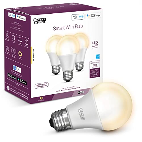 Feit Electric Smart Light Bulbs, 2.4 Ghz Wifi Light Bulbs, No Hub Needed, Works With Alexa And Google, Dimmable 60 Watt = Led 9W