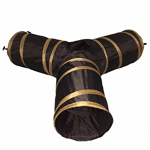 Pet Life 3-Way Kitting-Go-Seek Interactive Collapsible Passage Kitty Cat Tunnel - One Size - Brown/Dark Brown