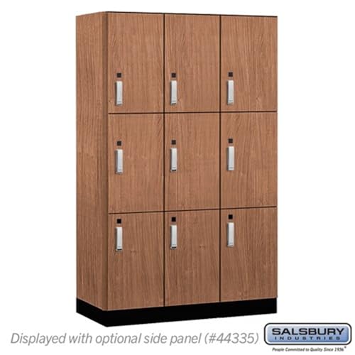 Salsbury 15 Wide Premier Wood Locker-Triple Tier-3 Wide-6 Feet High-21” Deep-Red Oak-Silver Electronic Locks