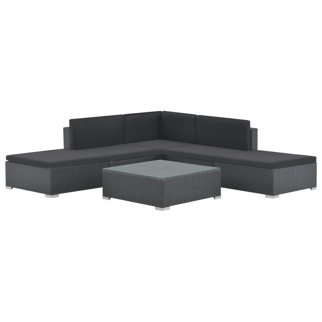 vidaXL 6 Piece Garden Lounge Set with Cushions Poly Rattan Black