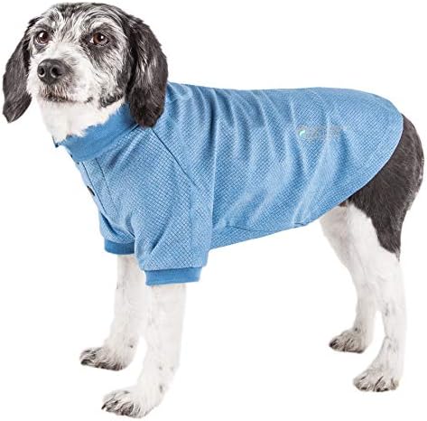Pet Life  Active Fur-Flexed Relax-Stretch Wick-Proof Performance Dog Polo T-Shirt, Blue - Large