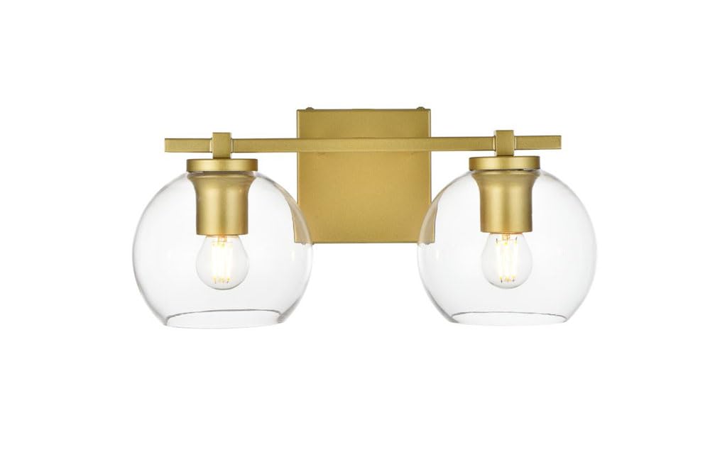 Living District Juelz 2-Light Iron & Glass Bath Sconce In Brass/Clear