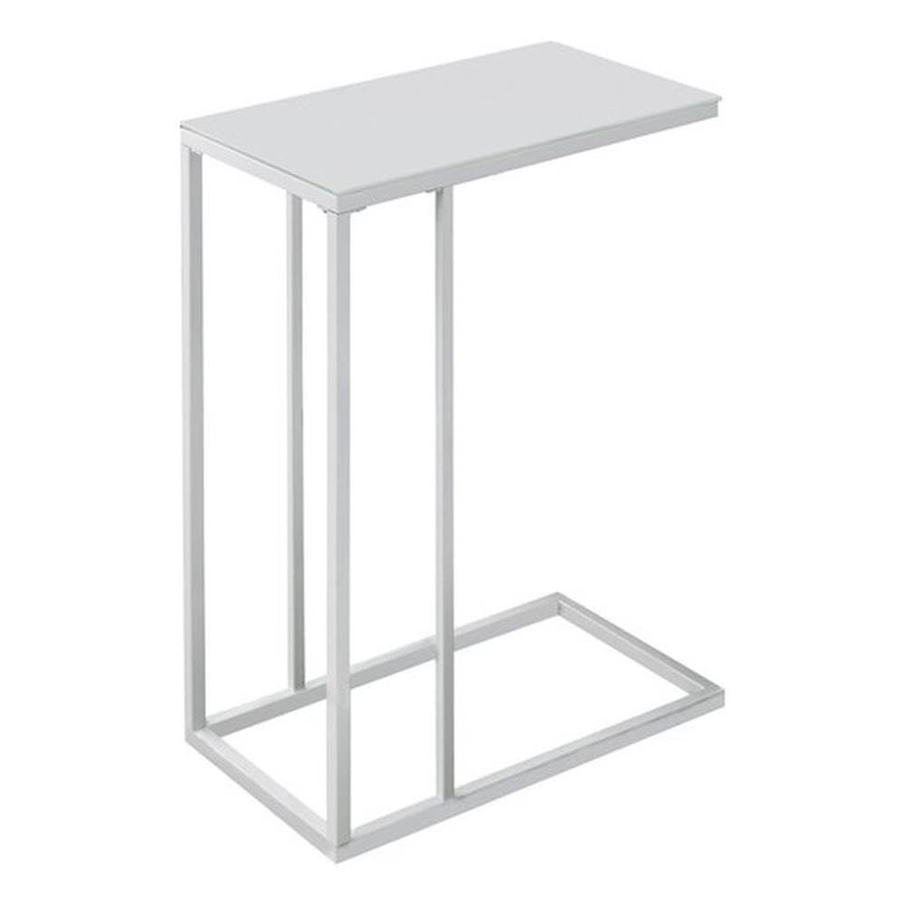 Accent Table, C-Shaped, End, Side, Snack, Living Room, Bedroom, Metal, Tempered Glass, White, Contemporary, Modern