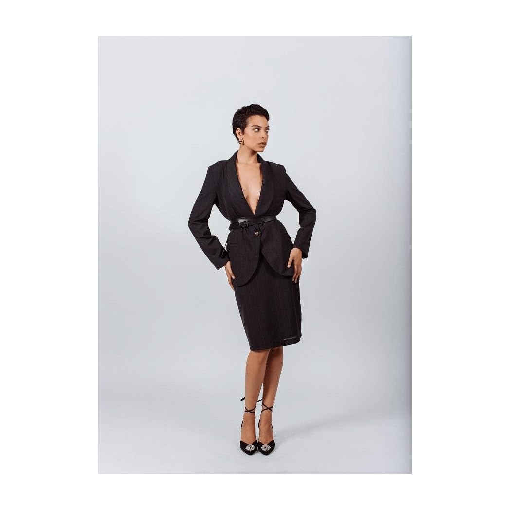 LE REUSSI Wool Pencil skirt dark grey - Size: S, Made in USA.