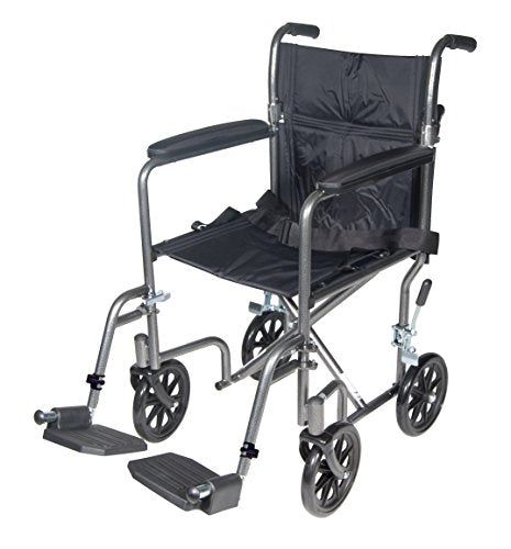 Drive Medical Lightweight Steel Transport Wheelchair, Fixed Full Arms, 17 Seat, Silver Vein