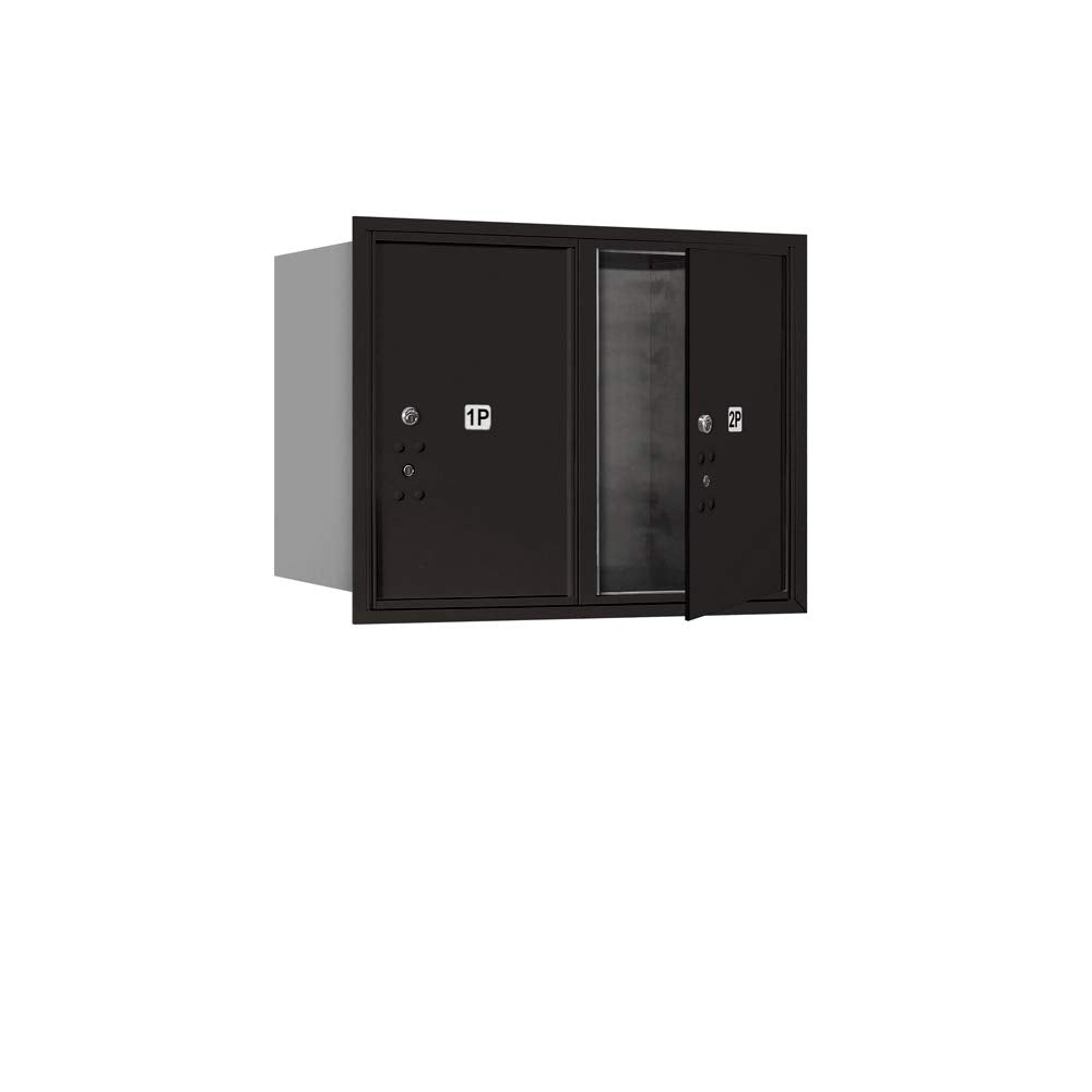 6 Door High Recessed Mounted 4C Horizontal Parcel Locker with 2 Parcel Lockers in Black with USPS Access - Front Loading