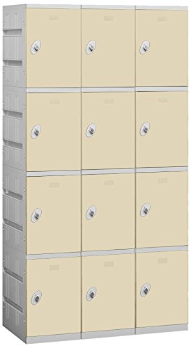 12 Wide Four Tier Plastic Locker - 3 Wide - 6 Feet High - 18 Inches Deep - Tan - Assembled