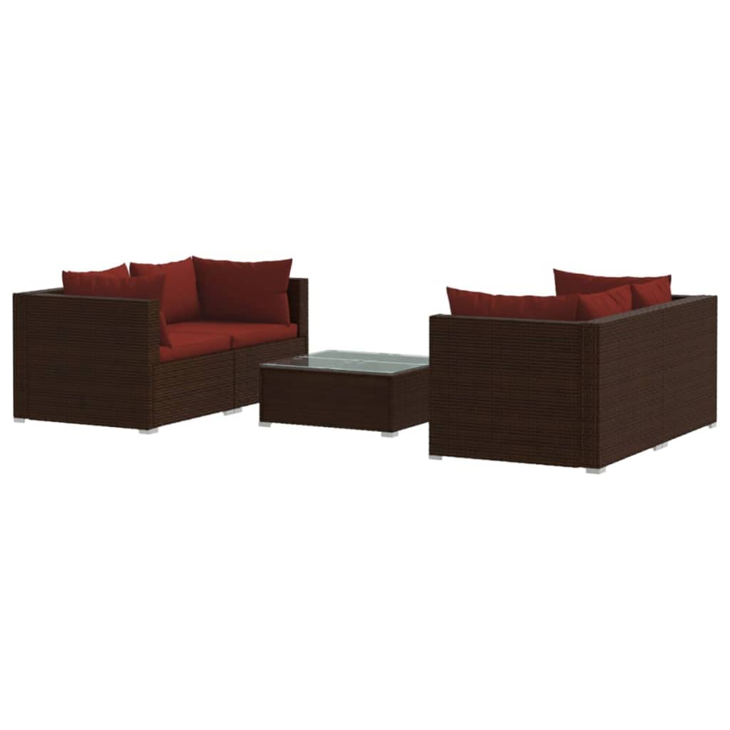 vidaXL 8 Piece Patio Lounge Set with Cushions Poly Rattan Brown