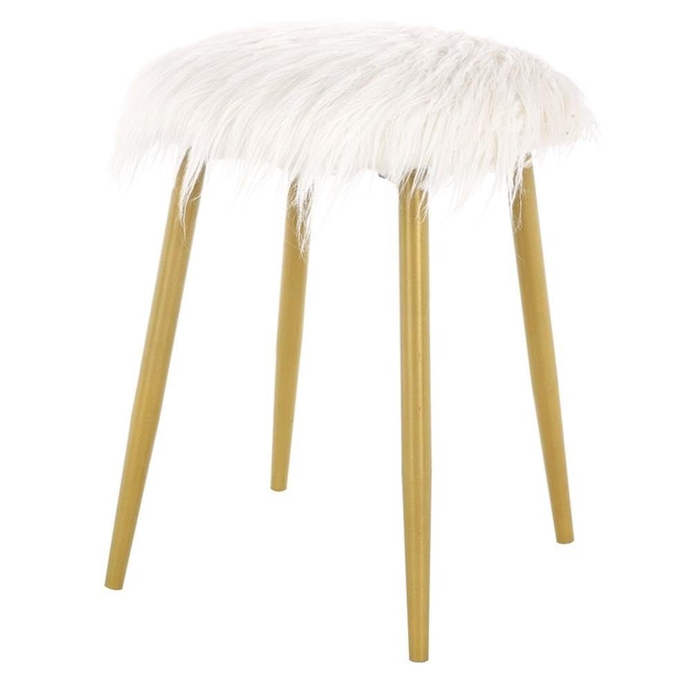 Madison Faux Fur Ottoman - White/Gold