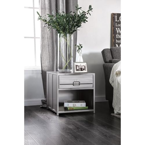 Benjara Benzara Metal Nightstand With Drawer And Bottom Shelf, Silver