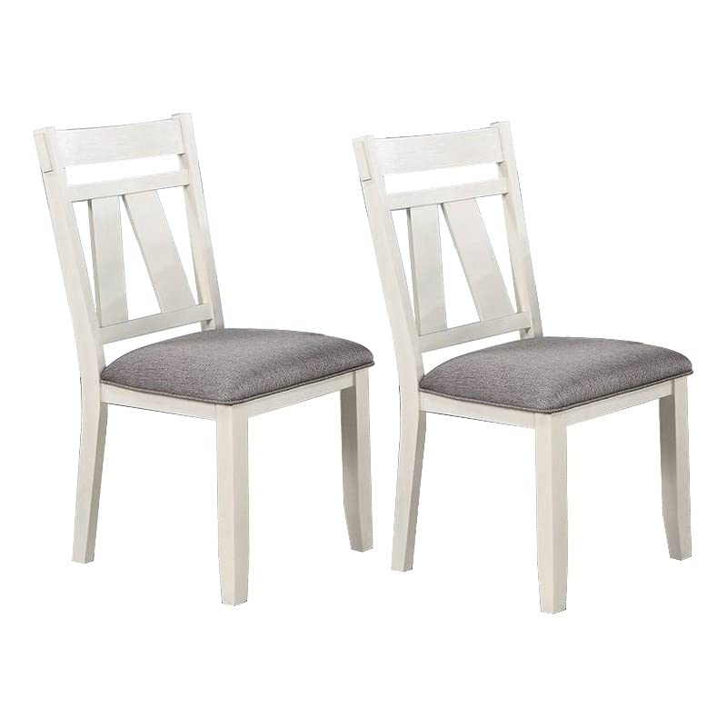 Benjara Lexi 24 Inch Classic Dining Side Chair Padded Seat Set Of 2 Gray And White