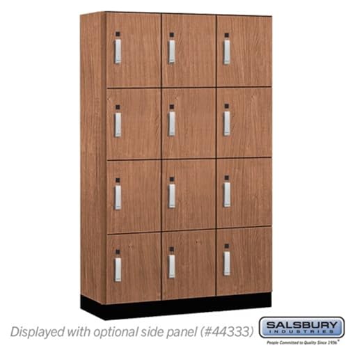 Salsbury 15 Wide Premier Wood Locker-Four Tier-3 Wide-6 Feet High-18” Deep-Red Oak-Silver Electronic Locks
