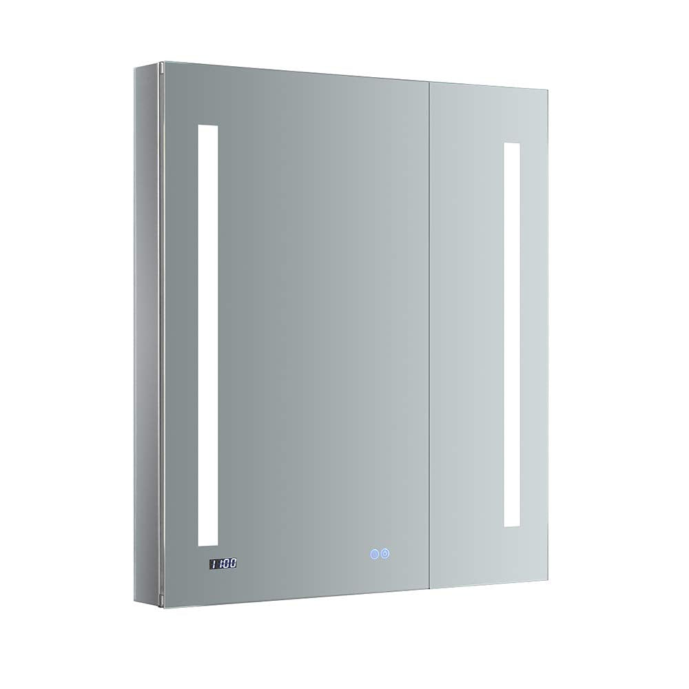 Fresca Tiempo 30 Wide X 36 Tall Wall Mount Bathroom Medicine Cabinet With Dimmable Led Lights, 4 Shelves, Anti-Fog Mirror, A