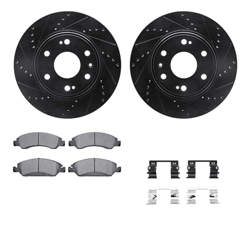 R1 Concepts Drilled and Slotted Black Disc Brake Rotor Set with Semi-Met Pads and Hardware WHYH1-48066
