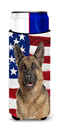 Carolines Treasures Kj1159Muk Usa American Flag With German Shepherd Ultra Beverage Insulators For Slim Cans, Slim Can, Multicol