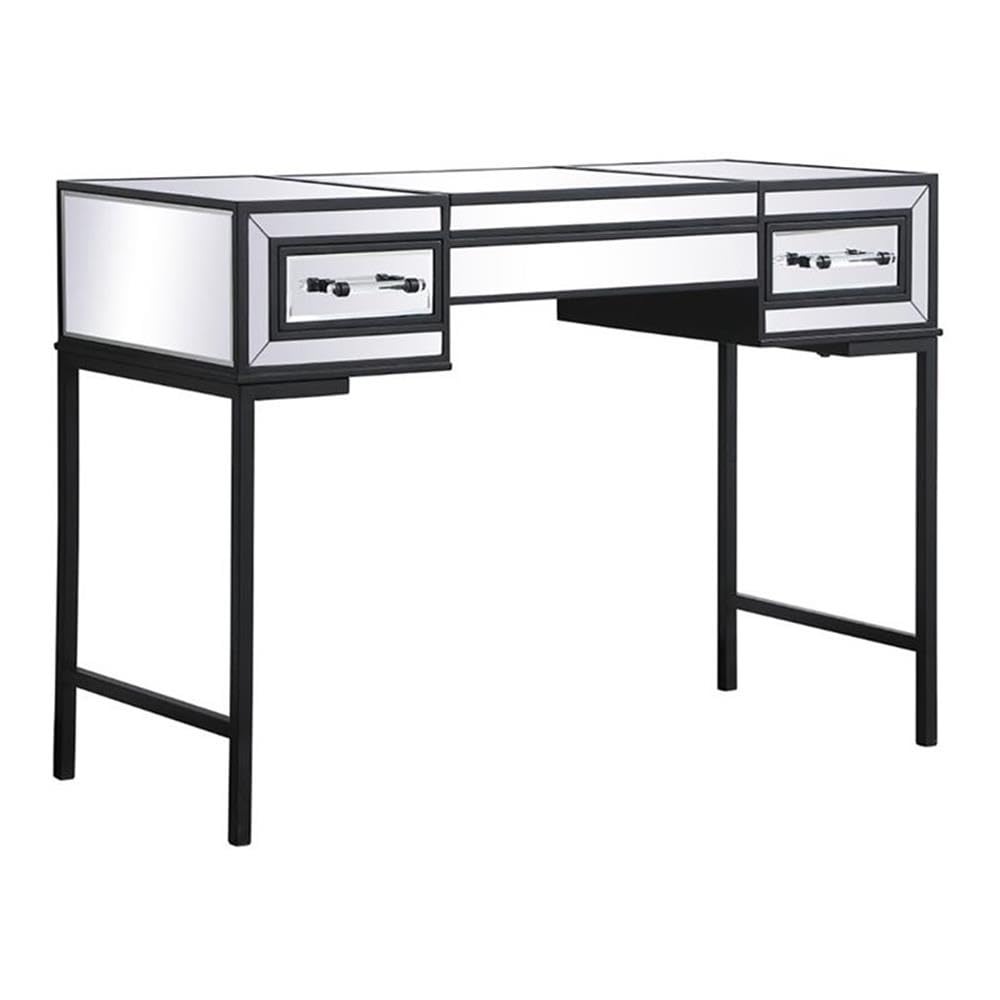 Elegant Decor Beau 42 Metal And Mdf Mirrored Flip Top Vanity Table In Black