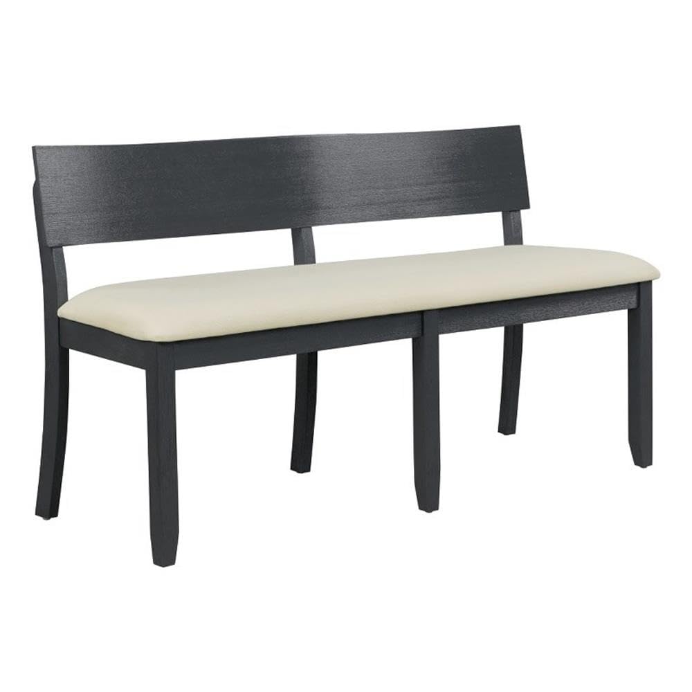 Boraam Capella Wood & Fabric Dining Height Bench In Matte Black/Cream