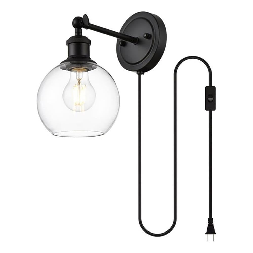 Wesson 1 light Black and Clear plug in wall sconce