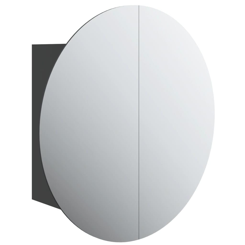 vidaXL Bathroom Cabinet with Round Mirror&LED Black 15.7x15.7"x6.9"
