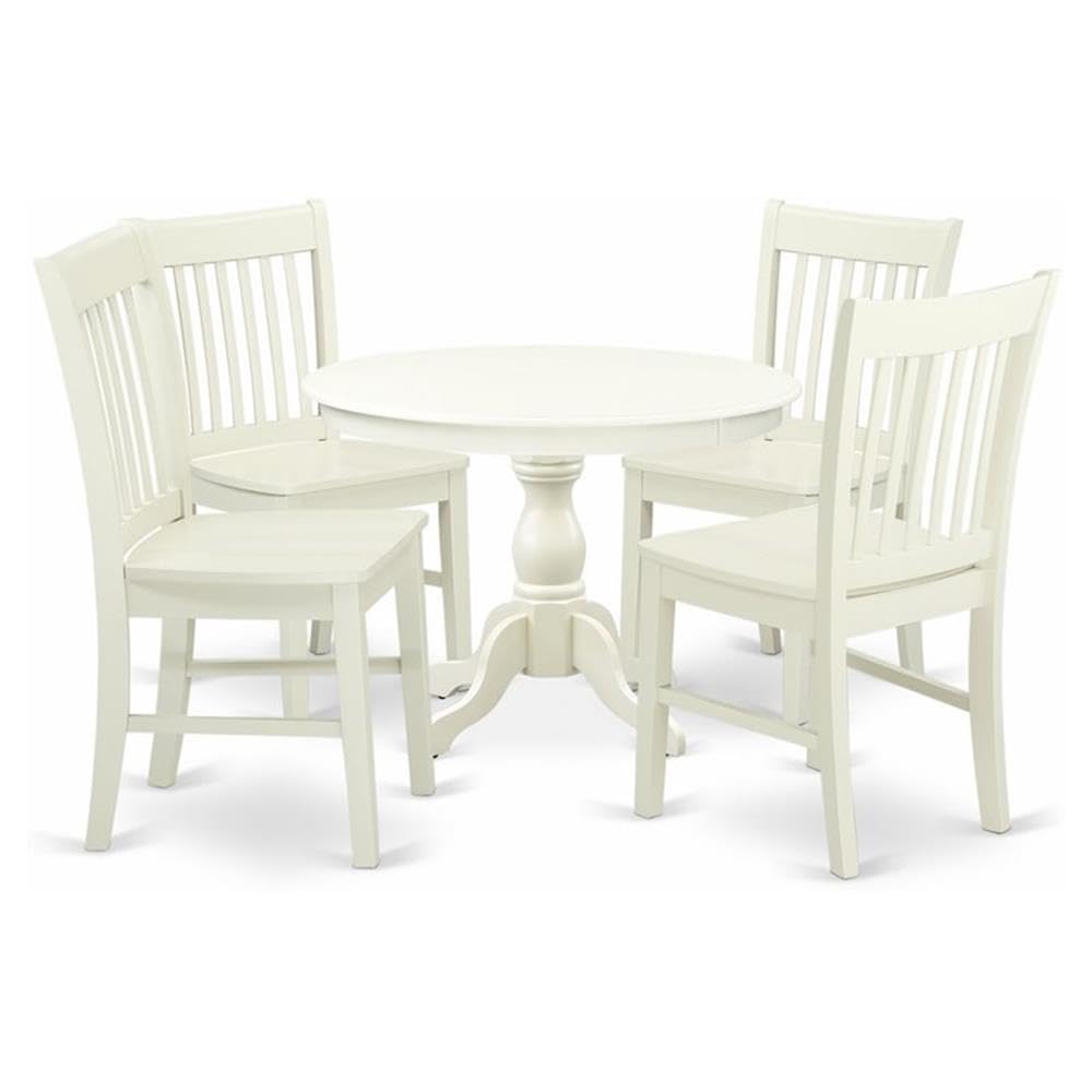 East West Furniture HBNF5-LWH-W 5 Piece Dining Room Table Set - Linen White Dining Table and 4 Linen White Kitchen Chairs with Slatted Back - Linen White Finish