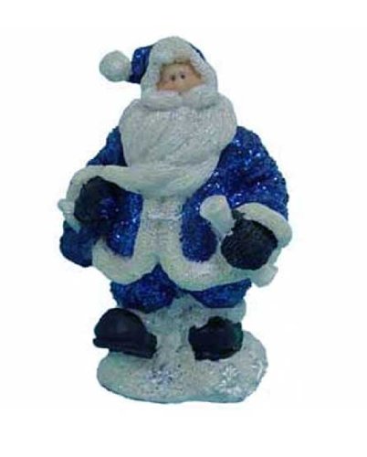 ONE DOZEN 4 BLUE GLITTER RESIN SANTAS IN FOUR ASSORTED MODELS.