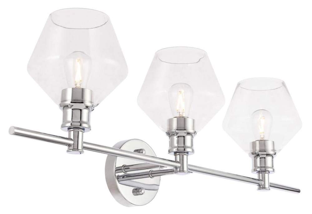 Living District Gene 3-Light Metal Wall Sconce In Chrome And Clear Glass