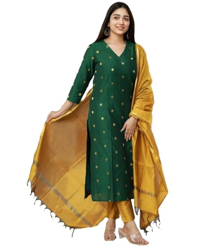 Gosriki WomenS Rayon Viscose Printed Straight Kurta With Pant & Dupatta (Sdf Green-Vks02-Gs_3Xl_Green_Xxx-Large)