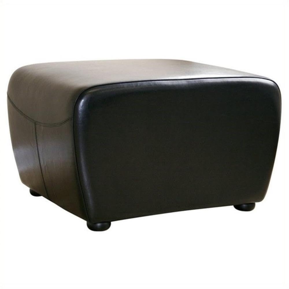 Baxton Studio Black Full Leather Ottoman with Rounded Sides
