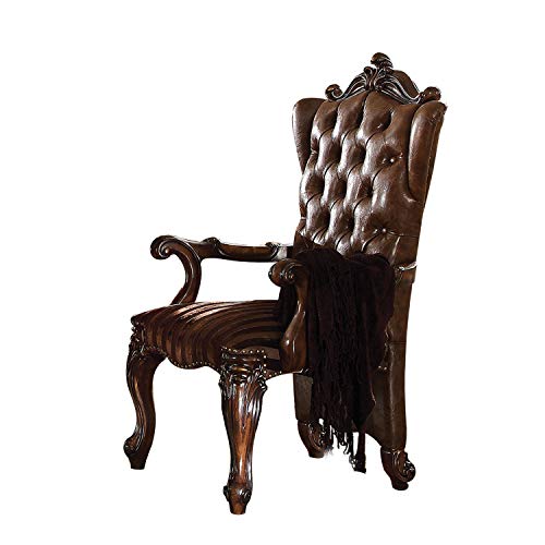 Benjara Wooden Arm Chair With Button Tufted Backrest And Carved Details, Set Of 2, Brown