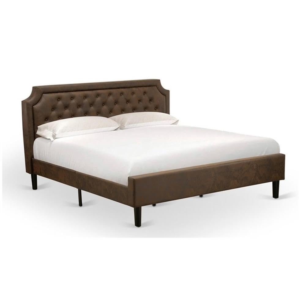 East West Furniture GBF-25-K Granbury King Size Platform Bed Frame Contains Black Textured Upholstered Headboard, Footboard and Wood Rails, Slats - Wooden 9 Legs with Full Support King Bed - Black Finish