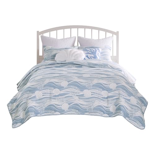Doz 2pc Twin Size Coverlet Set,  Matelasse, Tidal Blue, White