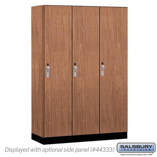 Salsbury 18 Wide Premier Wood Locker-Single Tier-3 Wide-6 Feet High-18” Deep-Red Oak-Silver Hasps