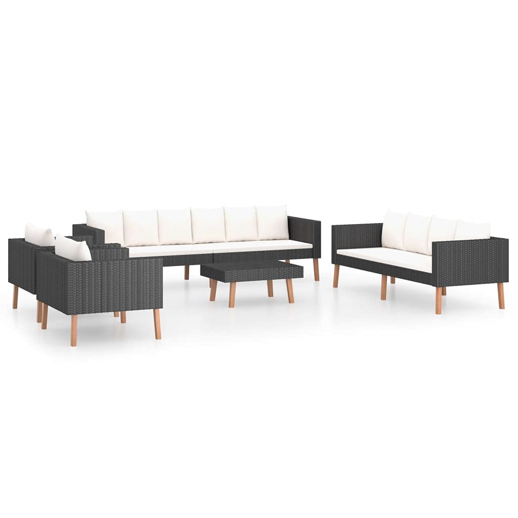 vidaXL 5 Piece Garden Lounge Set with Cushions Poly Rattan Black