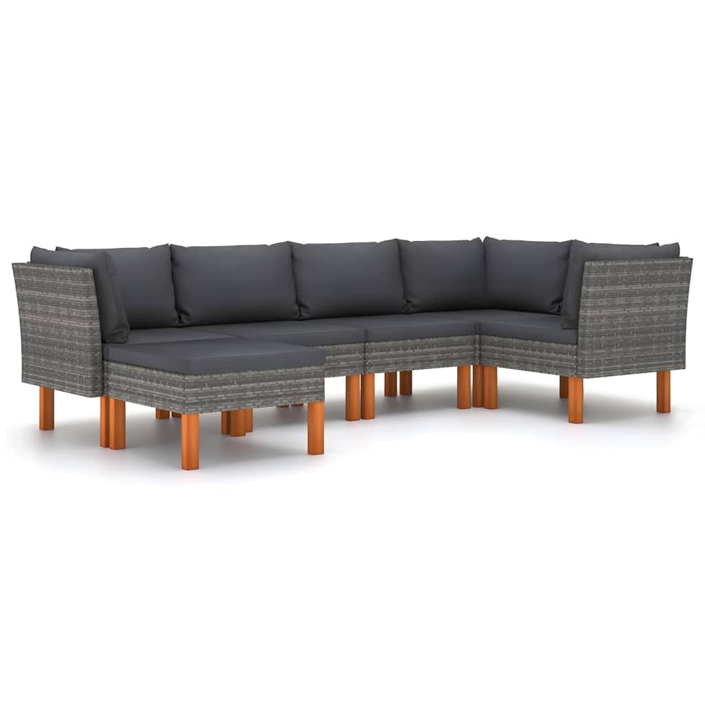 vidaXL 6 Piece Garden Lounge Set with Cushions Poly Rattan Gray