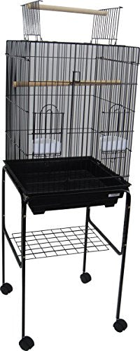 3/4' Bar Spacing Open Top Small Parrot Cage With Stand - 18'X18X56' In Black