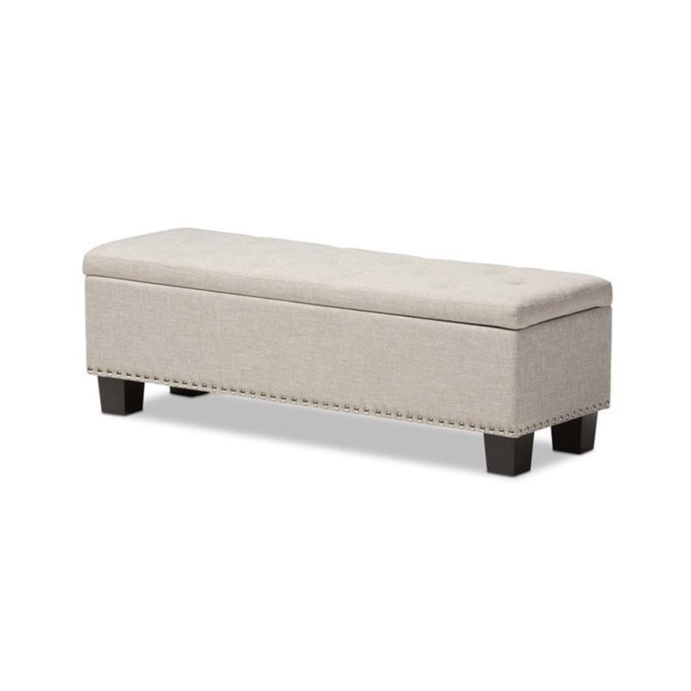 Baxton Studio Hannah Modern and Contemporary Grayish Beige Fabric Upholstered Button-Tufting Storage Ottoman Bench
