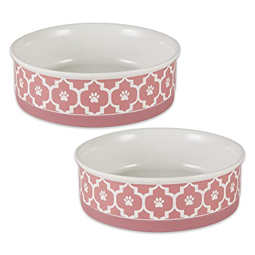 Bone Dry Lattice Collection Pet Bowl & Canister Large Set 7.5X2.4 Inches Rose 2 Piece