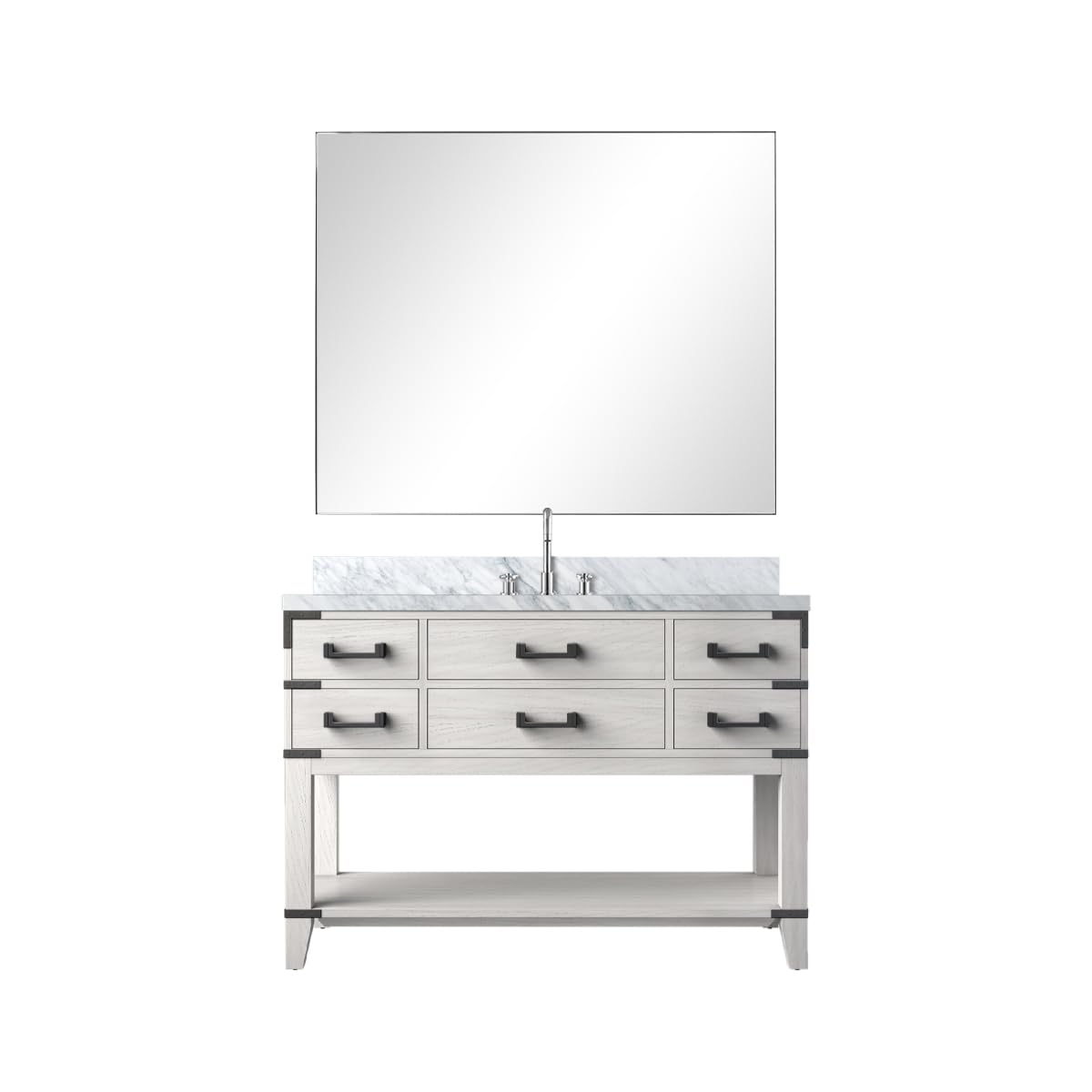 Norwalk 48 in W x 22 in D White Oak Single Bath Vanity, Carrara Marble Top, Faucet Set, and 46 in Mirror