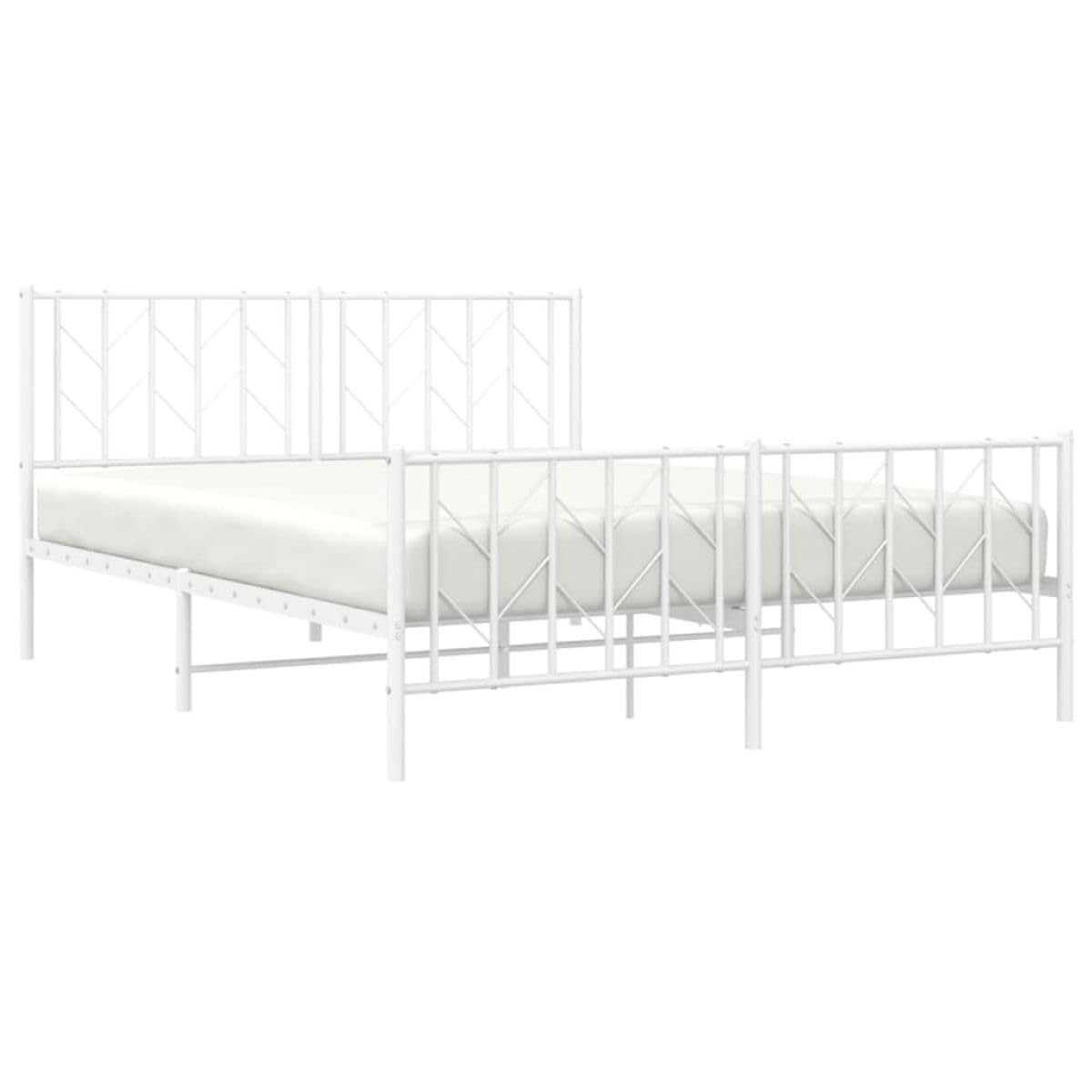 vidaXL Metal Bed Frame with Headboard and FootboardWhite 59.1x78.7"