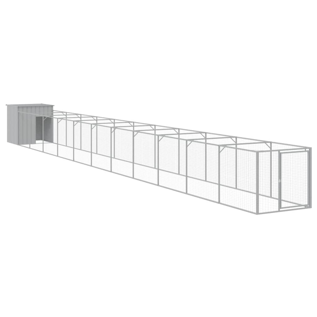 vidaXL Dog House with Run Light Gray 43.3x480.7"x43.3" Galvanized Steel"
