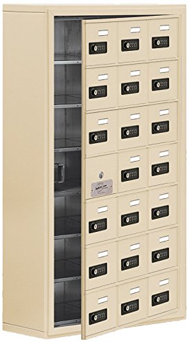 Surface Mounted Cell Phone Storage Locker with 21 A Doors (20 usable) in Sandstone - Resettable Combination Locks