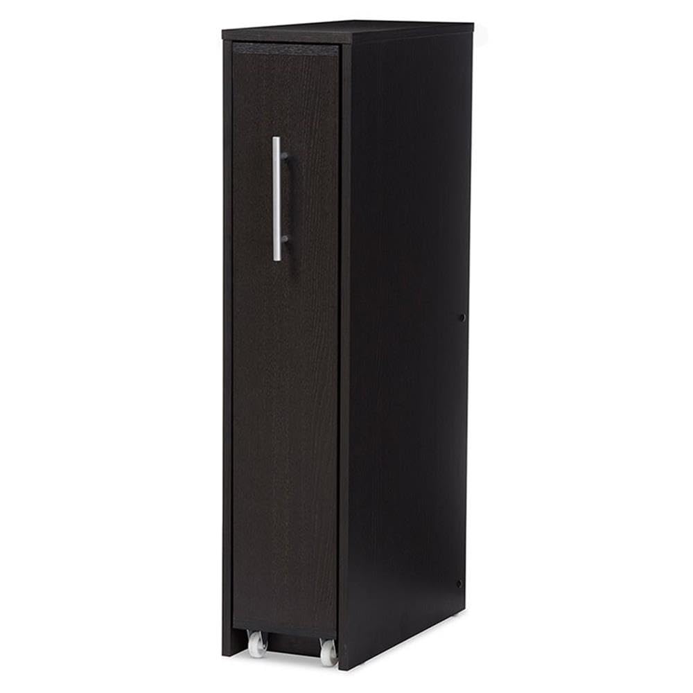 Baxton Studio Lindo Dark Brown Wood Bookcase with One Pulled-out Door Shelving Cabinet